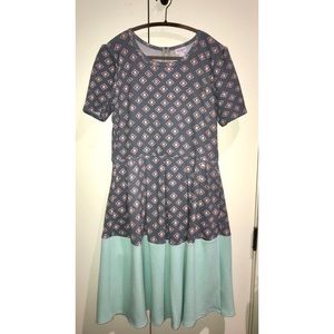 LuLaRoe XL Amelia Gray and Mint Brunch Dress